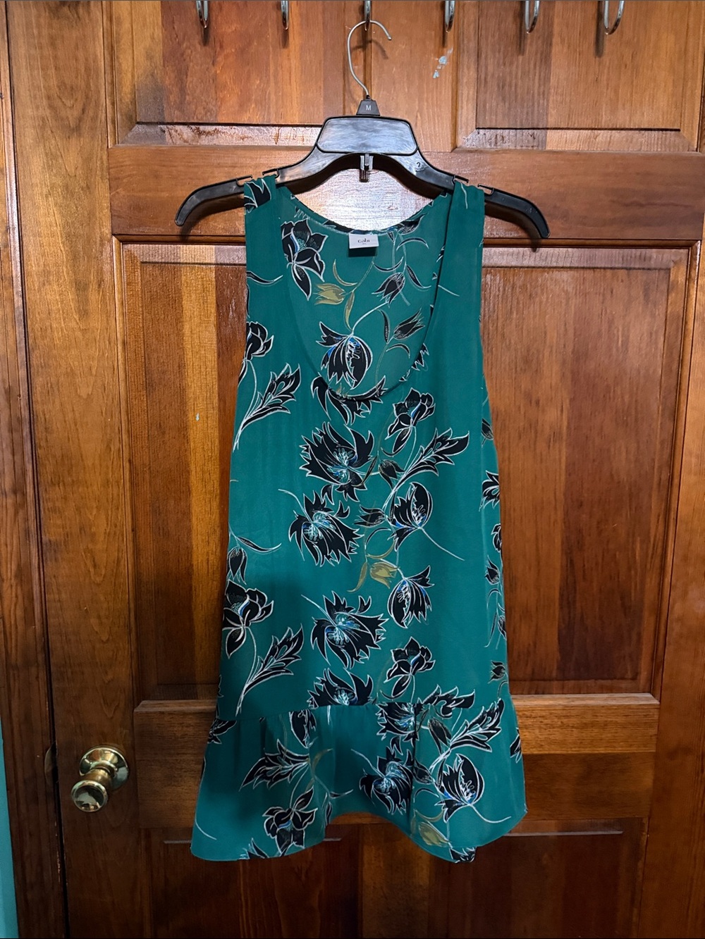 CAbi Teal Floral Sleeveless Shift Top